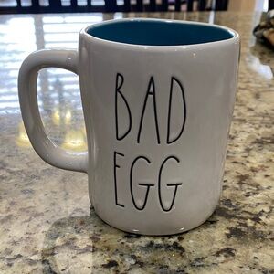 Rae Dunn White Mug with Blue Interior - Bad Egg / Good Egg